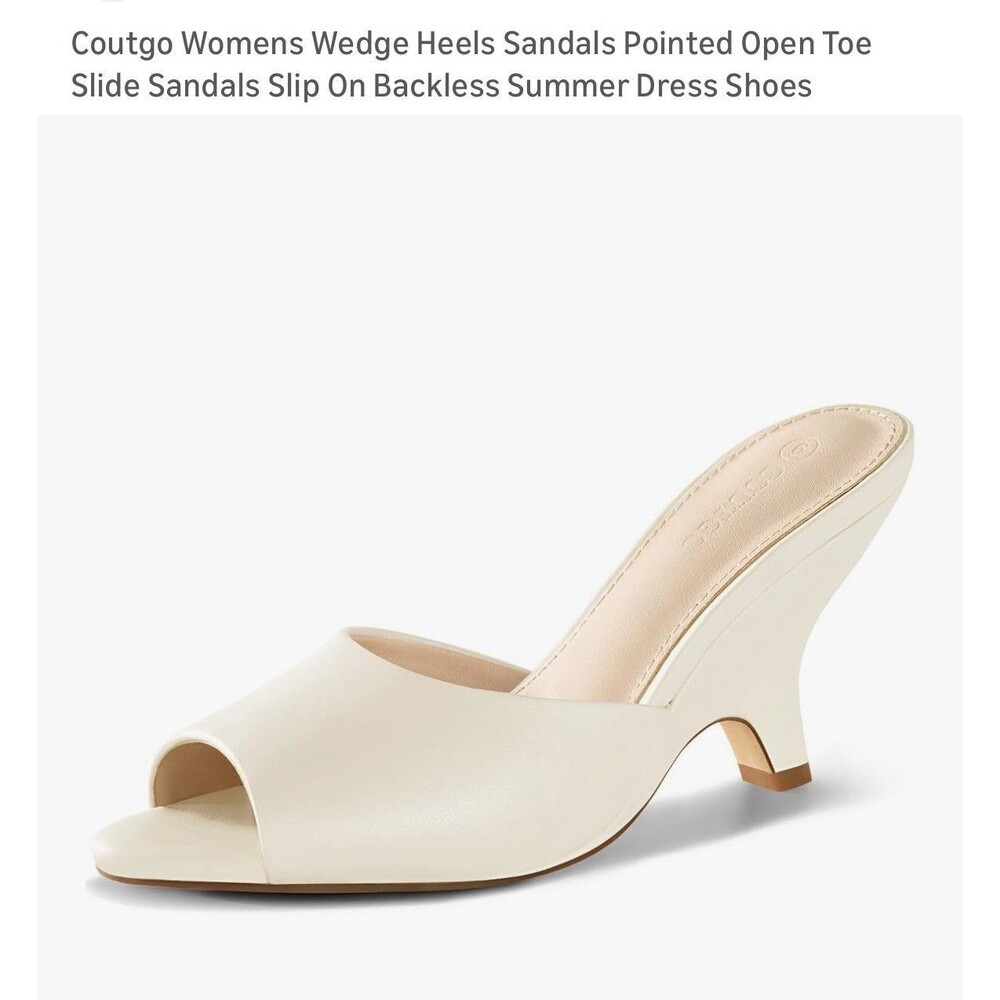 Open Toe Slides Heels Wedge Sandals Ivory Size 8 Summer Vacation Resort Wear - Picture 11 of 12